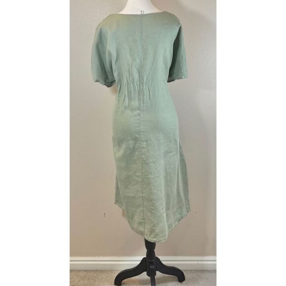 Grae Cove Minimalist 100% Linen Sage Green Midi Women's Dress XXL - Picture 2 of 9